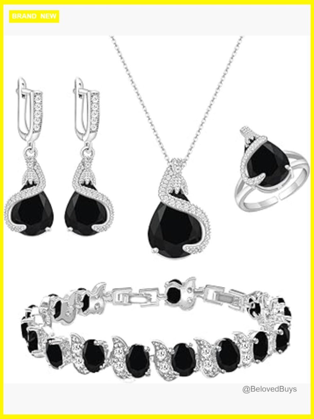 Cubic Zirconia Jewelry Set - Earrings, Necklace, Ring, Bracelet